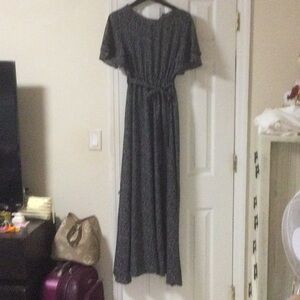 Women's Black Patterned Short Sleeve Maxi Dress